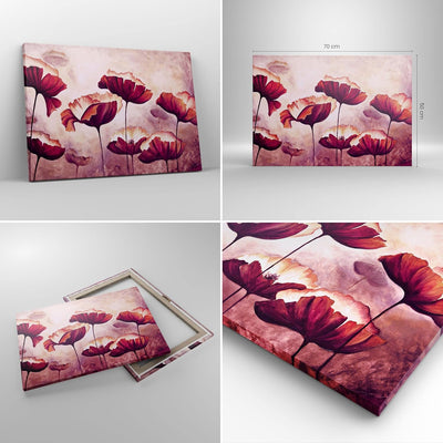 Bilder auf Leinwand Mohn Blume Wiese Leinwandbild mit Rahmen 70x50cm Wandbilder Dekoration Wohnzimme