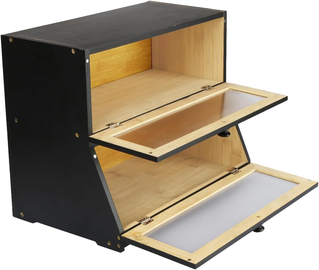 Brotkasten aus Bambus, 2 Schichten, Holzkiste für Küche, Huche, zur Aufbewahrung von Brot, 40 x 33 x