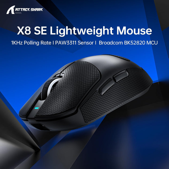 ATTACK SHARK X8SE Mouse with Grip Tape for Large Hand, 55g Superlight, PixArt PAW3311 Gaming Sensor,