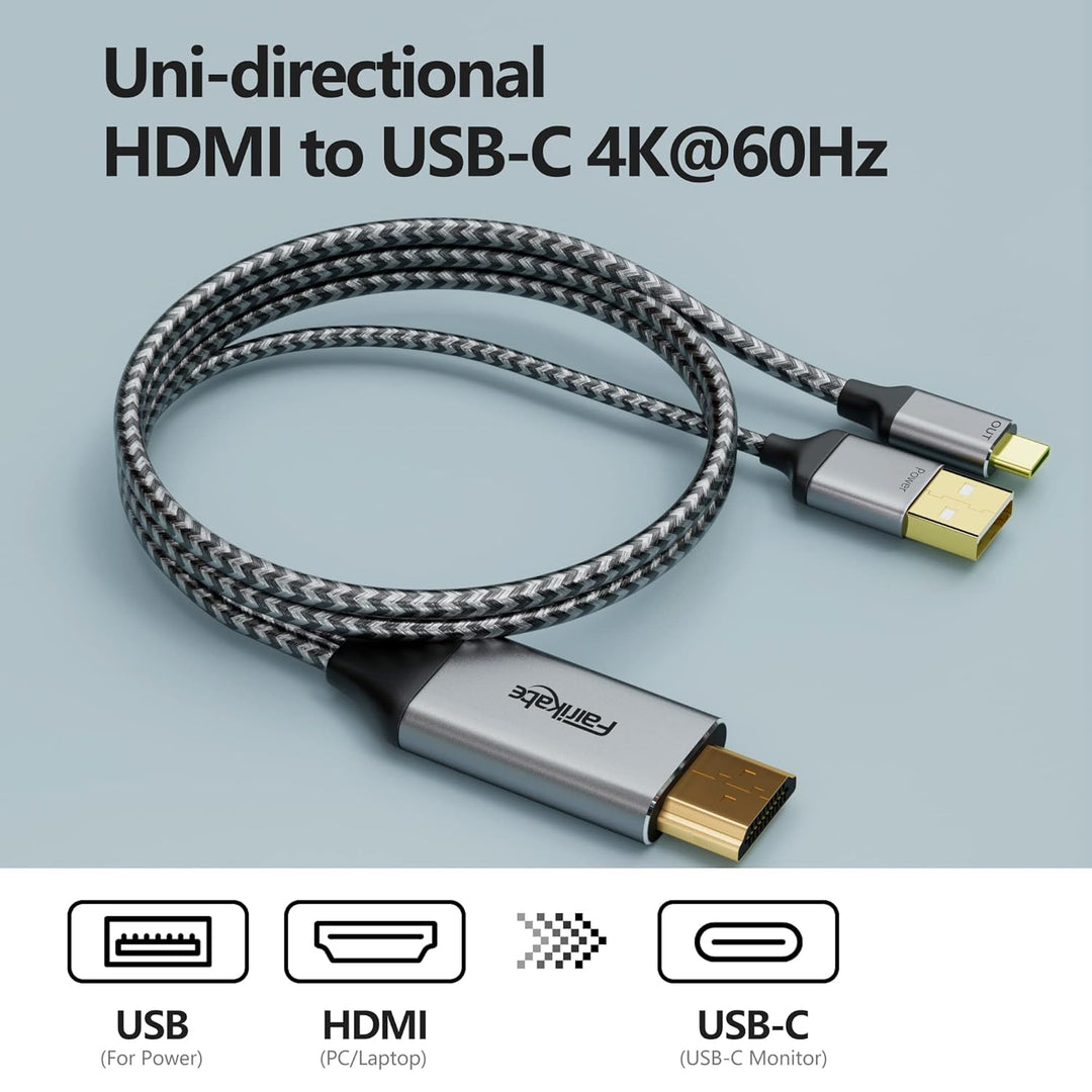 fairikabe HDMI auf USB C Kabel 4K @ 60Hz, HDMI auf USB Typ C Adapterkabel 2,0m mit USB Stromkabel, k