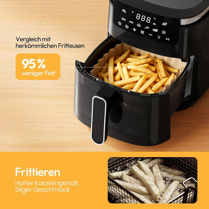 LLIVEKIT 5.5L Heissluftfritteuse XXL, 8-in-1 Airfryer mit Warmhaltefunktion auf Knopfdruck, Heissluf
