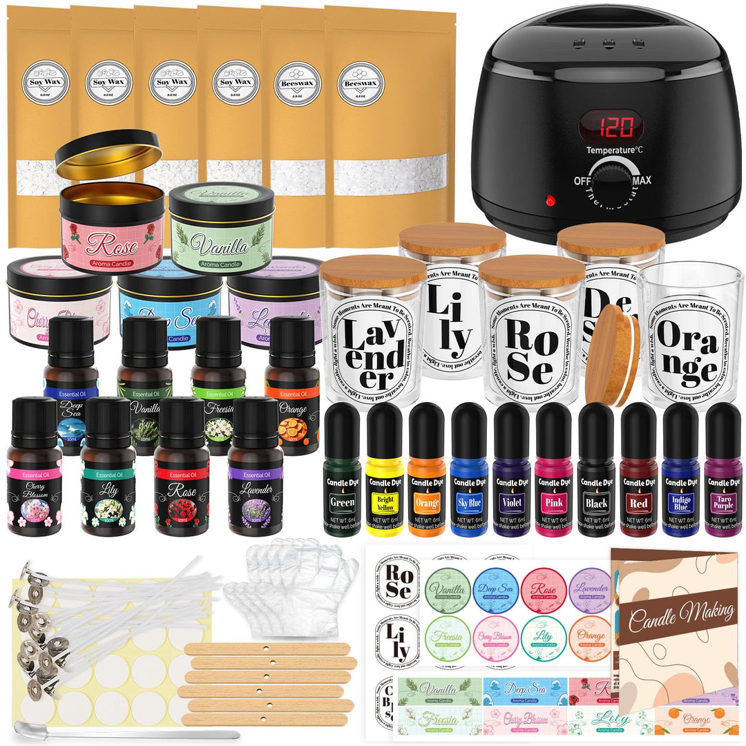 Kerzen Selber Machen Set mit Wachsschmelzer - Komplettes Candle Making Kit für Anfänger, Kerzen Gies