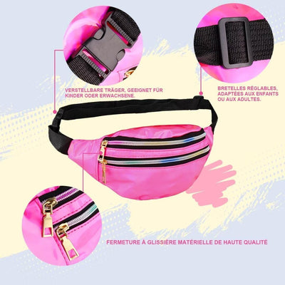 80er Jahre Outfit Damen Set, T-Shirt, Tutu, Gürteltasche, Stirnband, Ohrring, Halskette, Netzhandsch