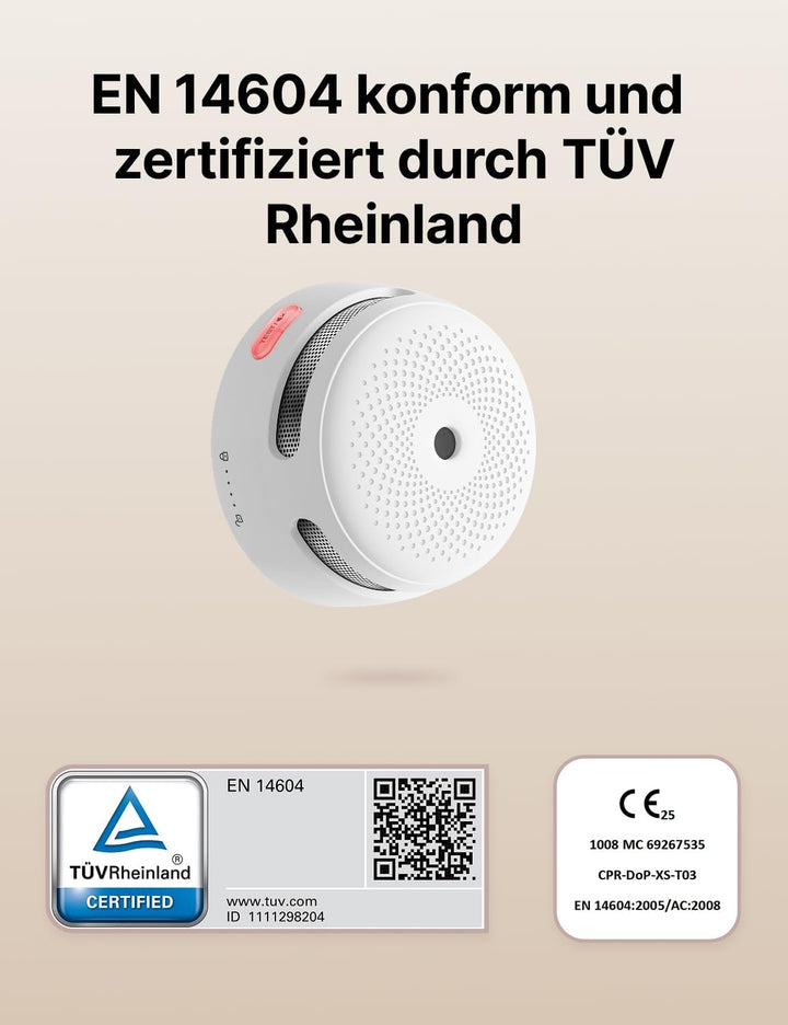 X-Sense Mini Rauchmelder mit 10 Jahre Batterie und Magnethalterung, photoelektrischer Feuermelder mi