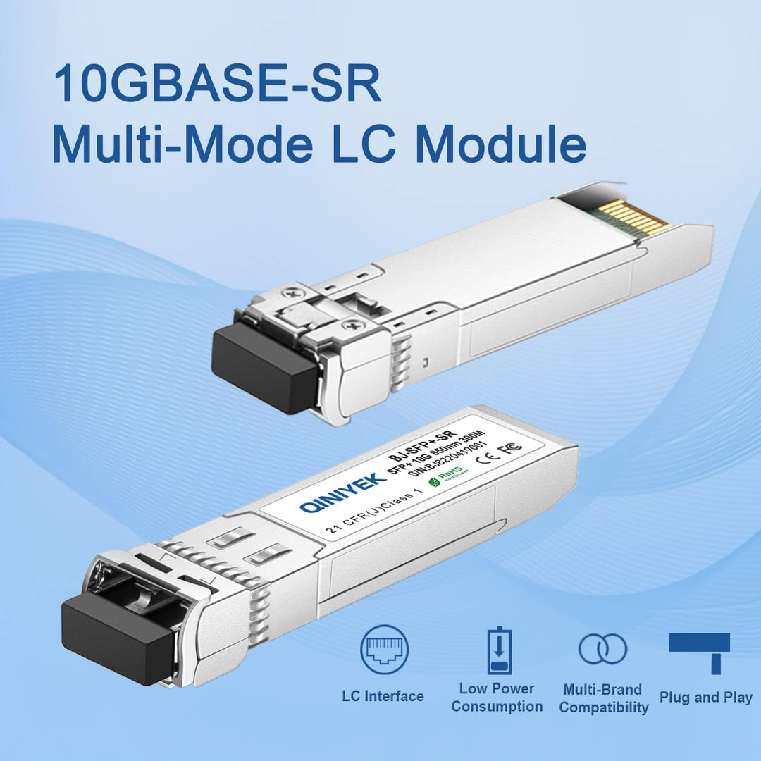QINIYEK 10GBase-SR SFP+ Transceiver, 10G Multimode SFP+ LC-Modul, 850 nm MMF, bis zu 300 m, kompatib