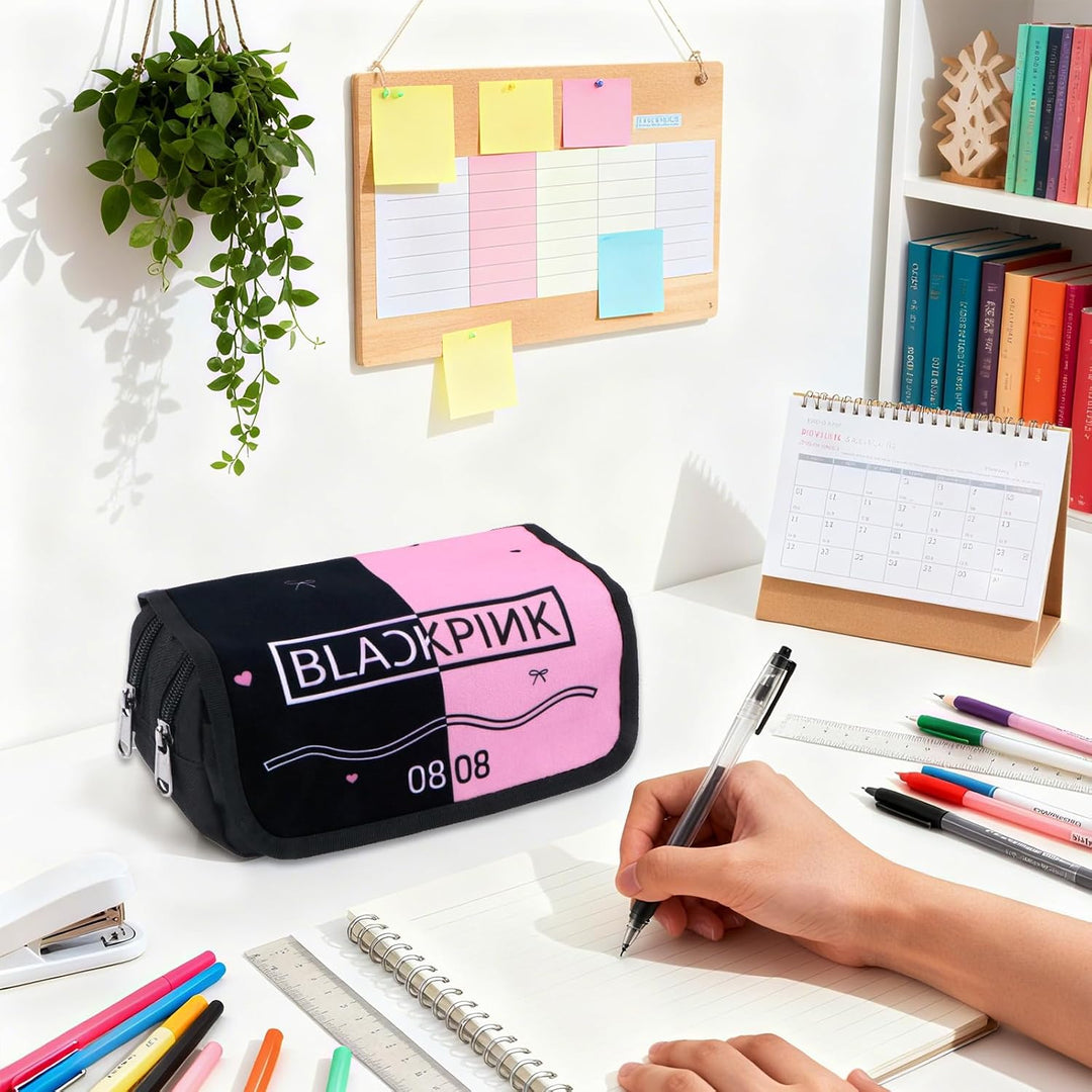 Rosa Blackpink Federmäppchen, Must-Have-Federmäppchen für Idol-Mädchen, Doppellagig, Grosse Kapazitä