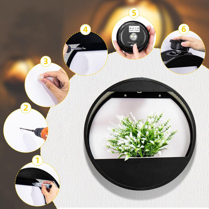 CNAPXAIA Solar-Pflanzenständer mit LED-Leuchten – Wandmontiertes Metallregal Gartendekor für Pflanze