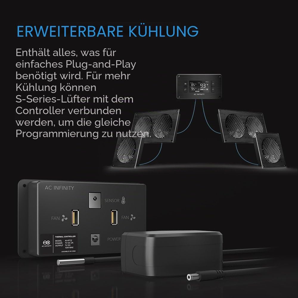 AC Infinity AIRPLATE T8 Weiss, Leise Kühlung Dual-Fan System 15,2 cm mit Thermostat Kontrolle, für H