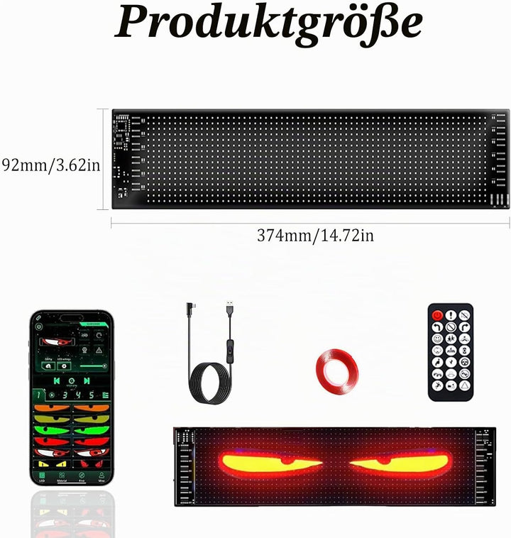 Devil Eyes Light for Cars, 92 * 374mm Programmierbar Laufschrift Led Anzeige mit App-Steuerung, c Au