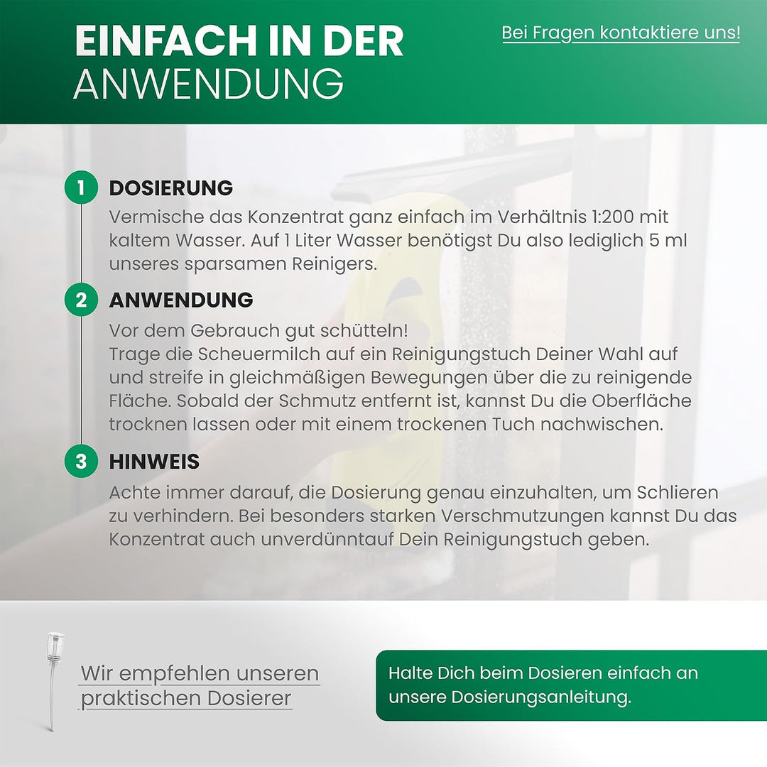 BiOHY Glasreiniger für Fenstersauger (9 x 1 Liter) + Dosierer | Fensterreiniger Konzentrat für alle