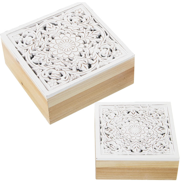 SET 2 CAJAS MADERA CALADAS 20X20X8,5+16X16X6,5CM