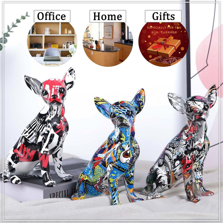 orenm Bunte Chihuahua-Statue, Moderne Graffiti-Kunst, Mehrfarbig, Hundefigur, Kunstharz, Heimdekorat