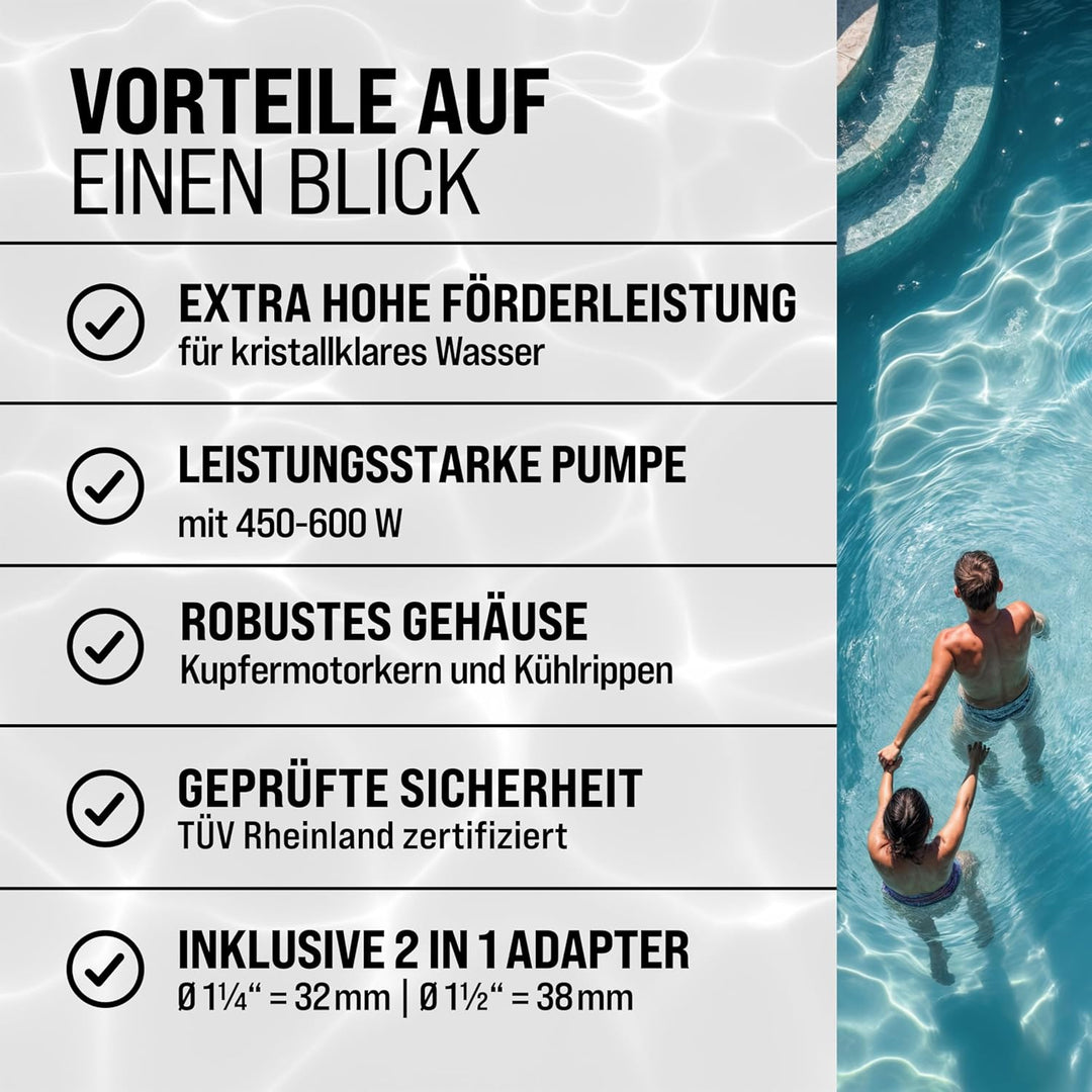 monzana Filterpumpe 9.960 l/h mit Vorfilter Poolpumpe Umwälzpumpe Sandfilter Pool Pumpe 9,0m Förderh