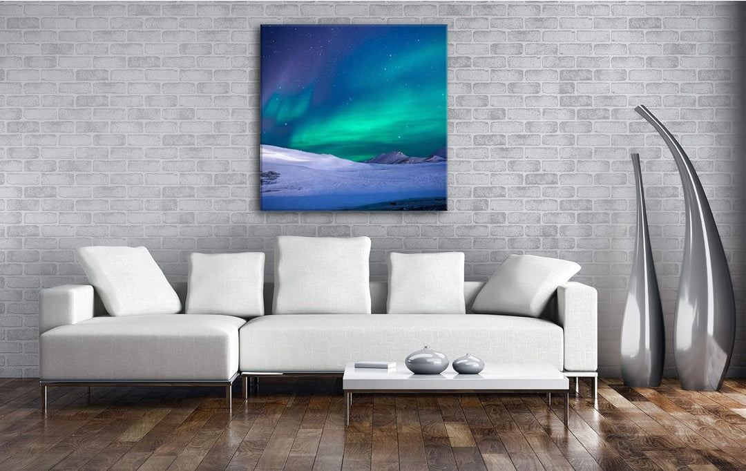 deyoli Polarlichter über dem nordischen EIS Format: 70x70 als Leinwand, Motiv fertig gerahmt auf Ech