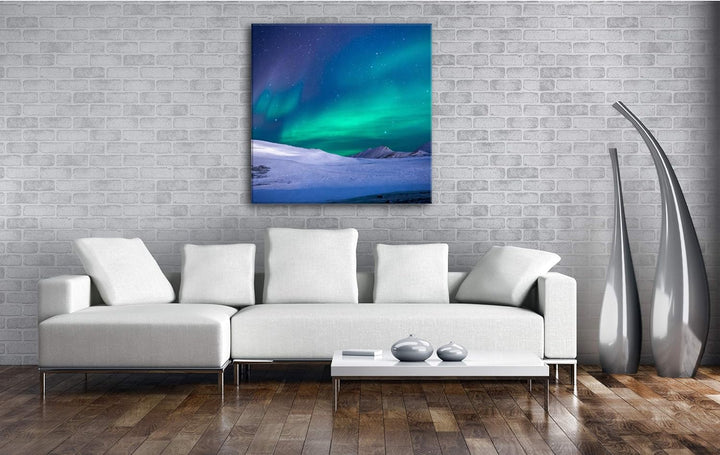 deyoli Polarlichter über dem nordischen EIS Format: 70x70 als Leinwand, Motiv fertig gerahmt auf Ech