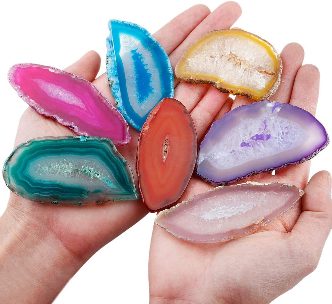 mookaitedecor 12 Stück Natürliche Geode Achat Scheiben, unregelmässige poliert Achat Edelsteine Name