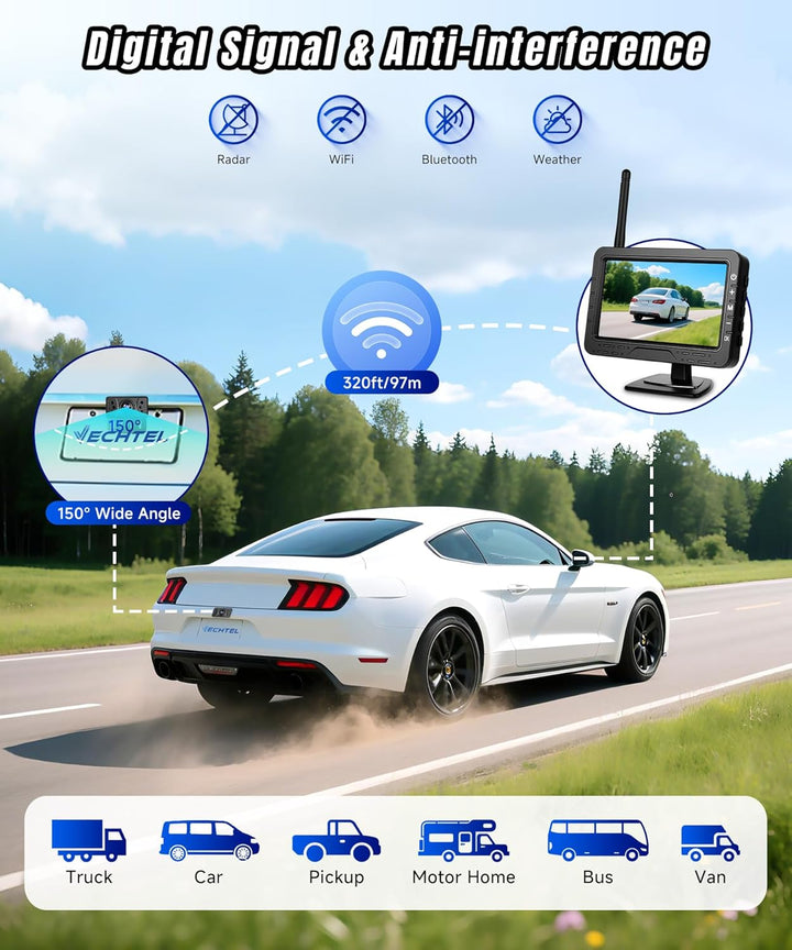 Rückfahrkamera Kabellos mit 4.3-Zoll-HD-IPS-Bildschirm, IP68 Nachtsicht Digital Rückfahrkamera Funk
