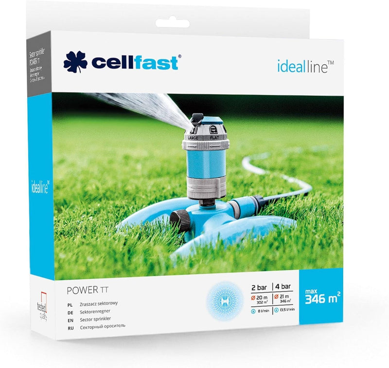 Cellfast Sektorenregner Power тт IDEAL™, 6-Funktion-Regner auf Ständer, Bewässerungsfläche beträgt 3