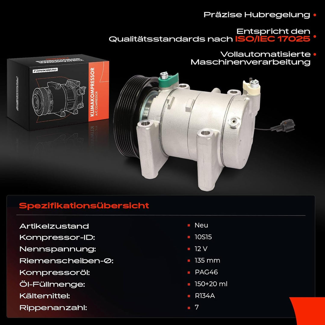 Frankberg Klimakompressor Klimaanlage Kompatibel mit NP300 Navara D40 2.5L Diesel 2005-Heute Replace