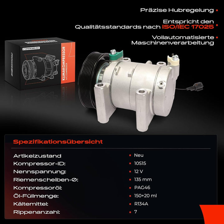 Frankberg Klimakompressor Klimaanlage Kompatibel mit NP300 Navara D40 2.5L Diesel 2005-Heute Replace