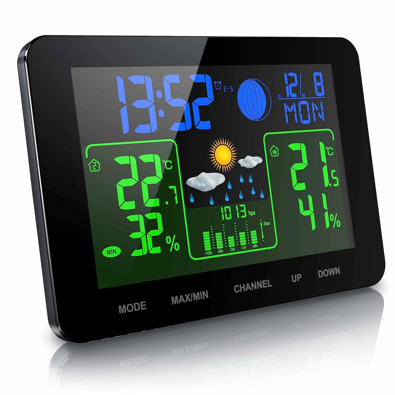 CSL - Funk Wetterstation mit Farbdisplay und Aussensensor - Innen und Aussentemperatur - Barometer m