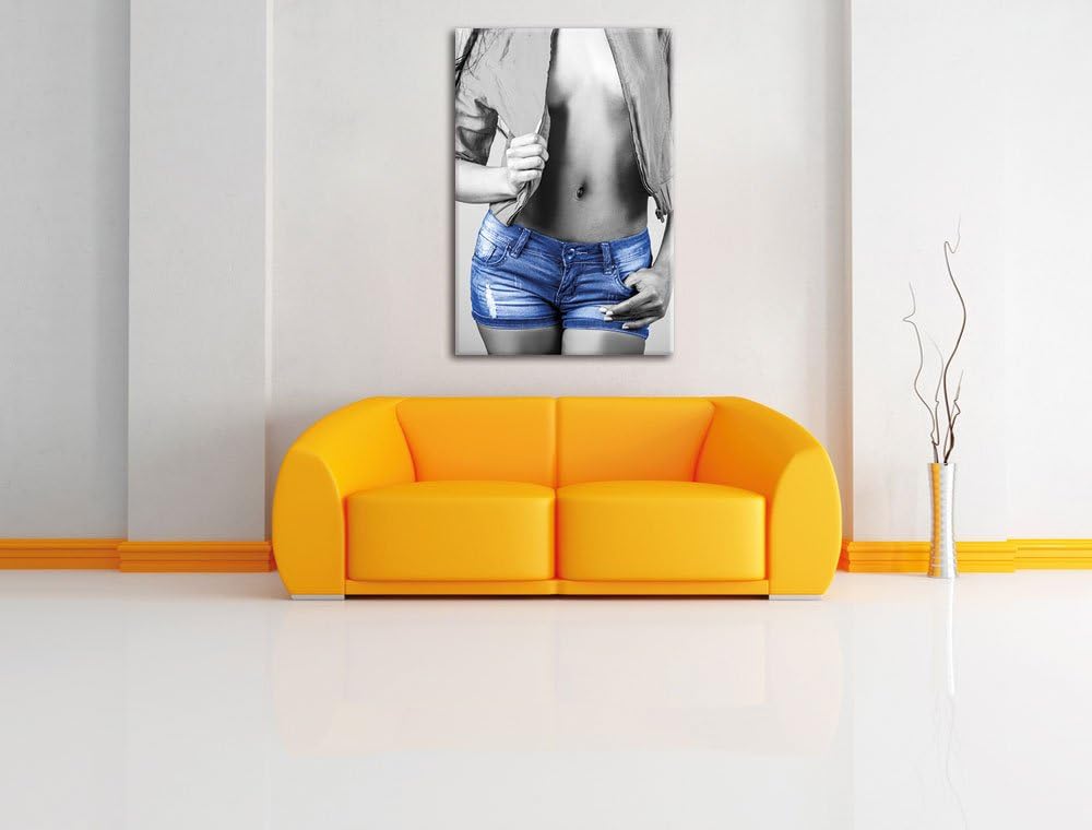 Pixxprint Sexy Frau mit Hotpan schwarz/weiss als Leinwandbild/Grösse: 100x70 cm/Wandbild/Kunstdruck/