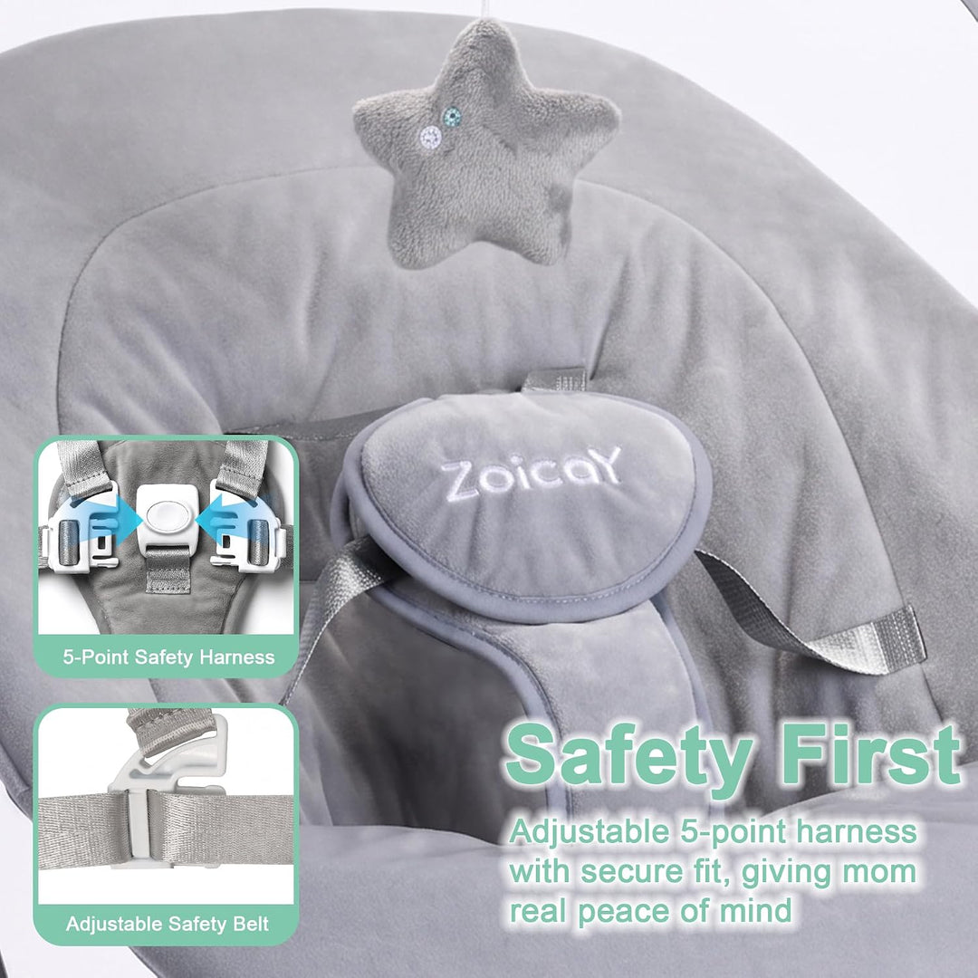 Babywippe Elektrisch mit 3 Modus 5 Tempo für Neugeborenes 0-9 Monate (Grau) | Babywippe 5-Punkt-Gurt