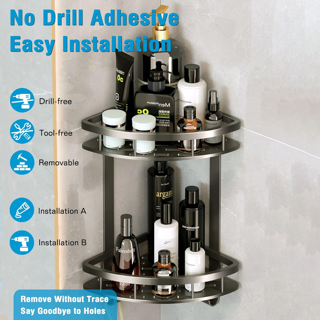 GERUIKE Duschkorb Ohne Bohren Ecke - Duschregal Ohne Bohren Schwarz Matt - Duschablage Ecke Badezimm