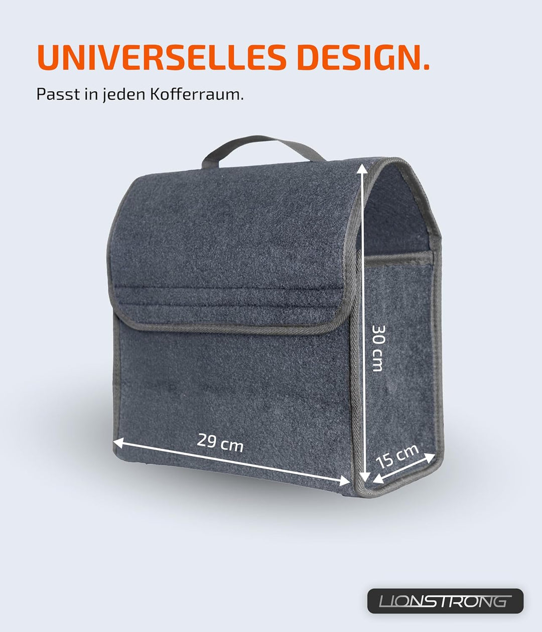 Auto Kofferraumtasche [HOCHWERTIGER FILZ] – Faltbar – Rutschfest mit Klettbändern zu befestigen – We