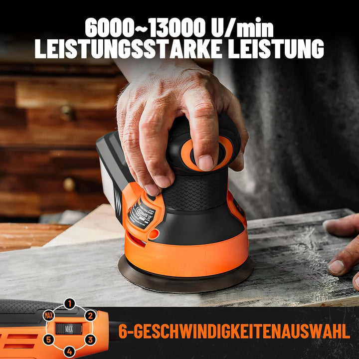 DOVAMAN ROS01A Exzenterschleifer 350W, 6-stufige Drehzahlregelung bis 13.000 U/min, 125mm Schleifmas