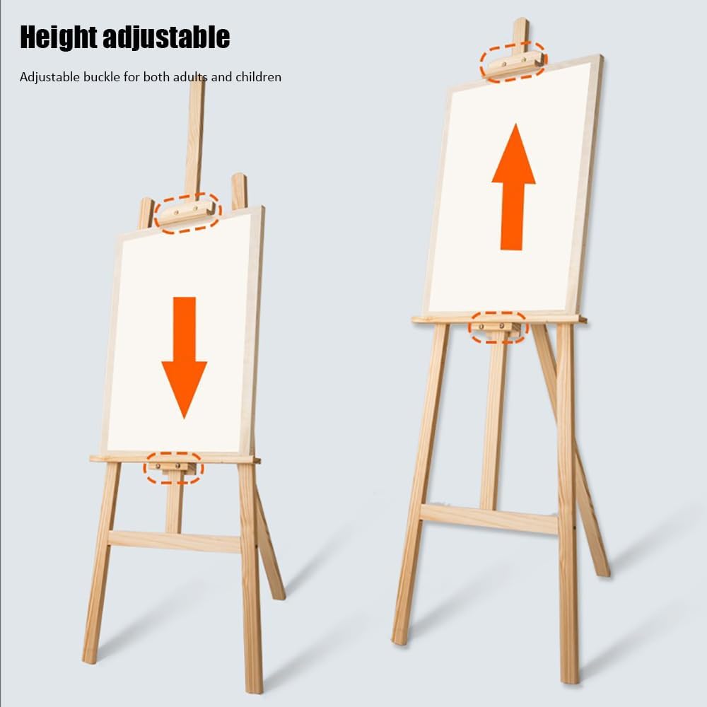 2PCS Staffelei Holz Gross,Staffelei Kinder,175 Cm Massivholz-Malstaffelei,Höhenverstellbare,Geeignet
