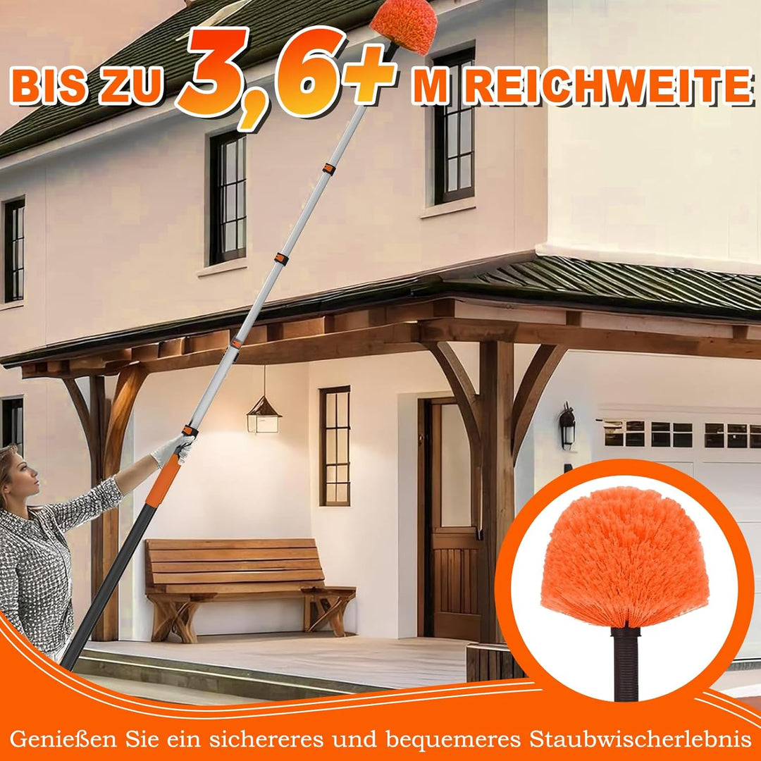 SISUPASSIE 3,6M Staubwedel Teleskop, Spinnenwebenentferner mit Teleskopstiel, ausziehbarer waschbare