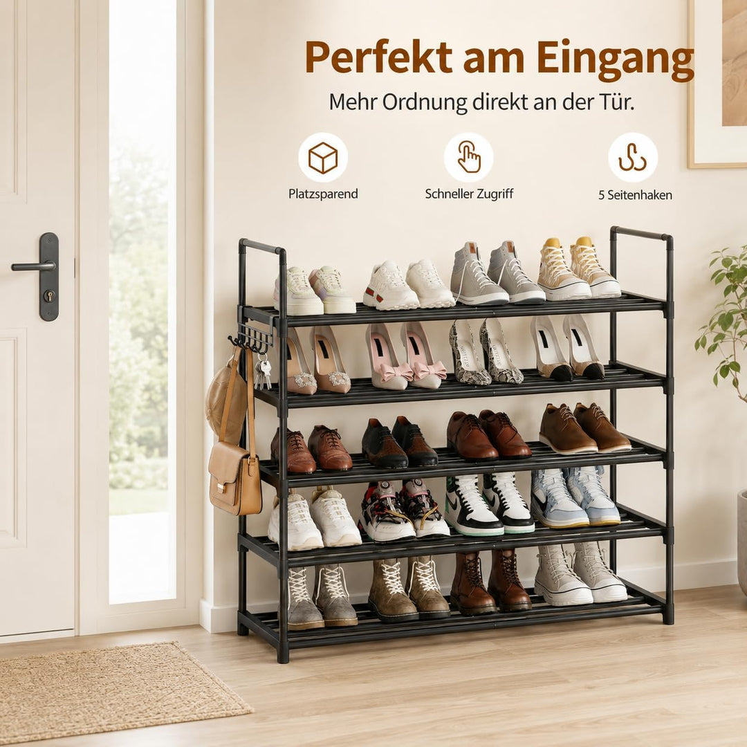 Schuhregal 5 Ebenen, Metall Schuhständer, Schuhaufbewahrung, Schuh-Organizer, platzsparend, aufrecht