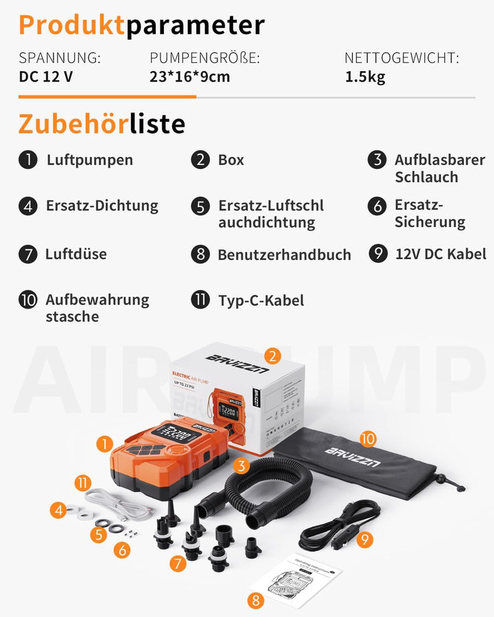 22PSI Akku Sup Elektrische Pumpe 12V DC Sup Pumpe Elektrisch Mit Akku 59.2WH Typ-C-Anschluss Inflato