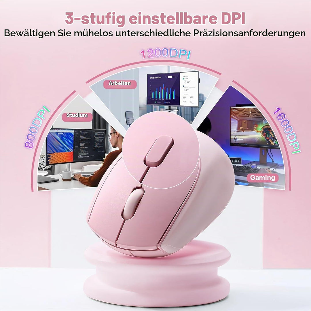 YUNZII C2 Drahtlose Maus, 2,4 GHz Silikon-Lautlose Funkmaus, 3 Verstellbare DPI, 1600 DPI Tracking,