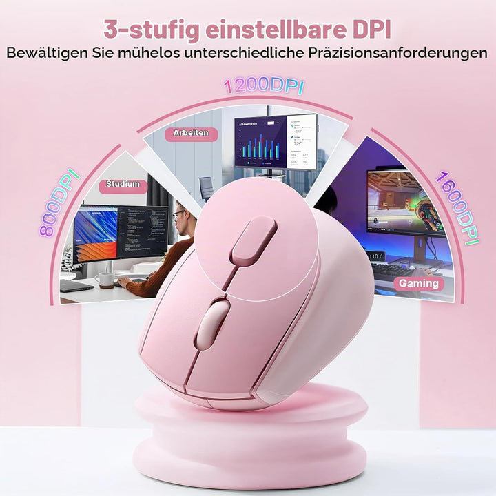YUNZII C2 Drahtlose Maus, 2,4 GHz Silikon-Lautlose Funkmaus, 3 Verstellbare DPI, 1600 DPI Tracking,