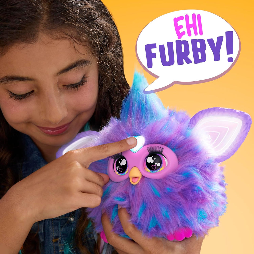 Furby Lila Interaktives Spielzeug mit Sprachaktivierung für Kinder ab 6 Jahren, 15 Modeaccessoires,