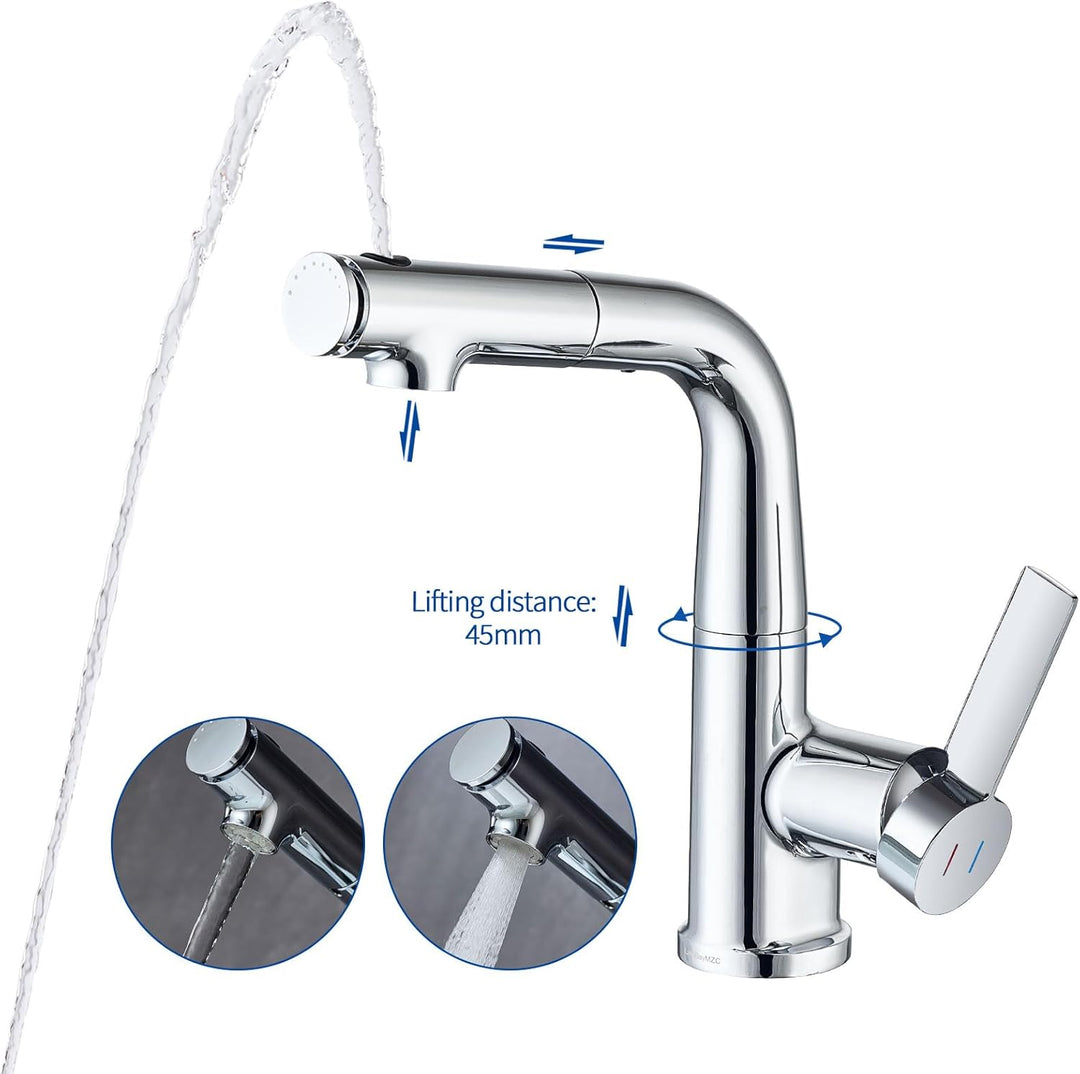 Waschtischarmatur mit Ausziehbar Wasserhahn Bad,Einhebelmischer Badarmatur Waschbeckenarmatur für mi