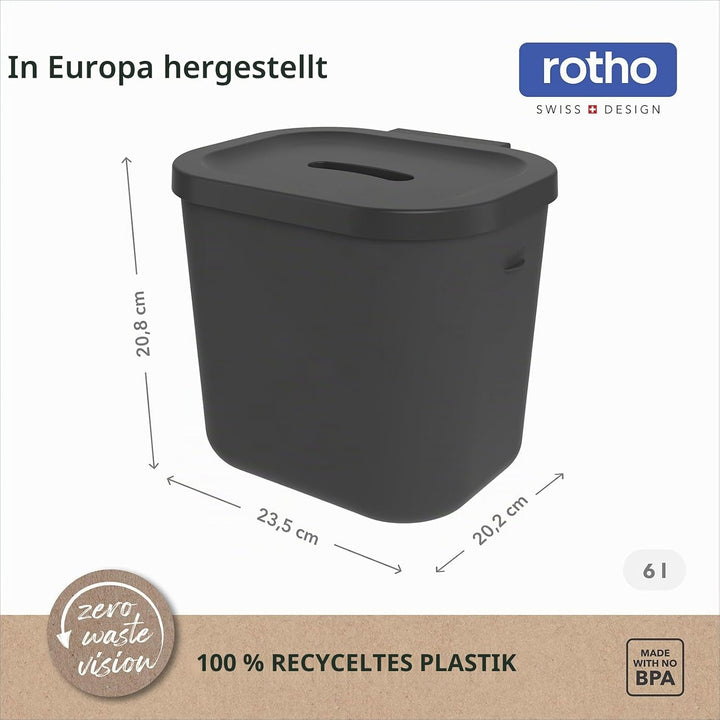 Rotho Salsa 2er-Set Biomülleimer Küche 3,2l &amp; 6l | Komposteimer mit integrierter Hängevorrichtung |