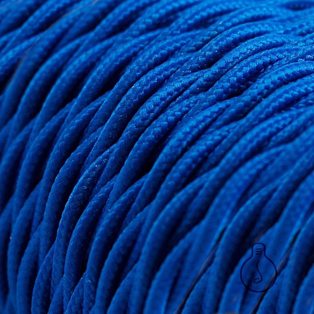 Amarcords - Textilkabel für Lampen BLAU, geflochten, Seide, 10 Meter, mit Erdung 3x0,75 - Stoffkabel