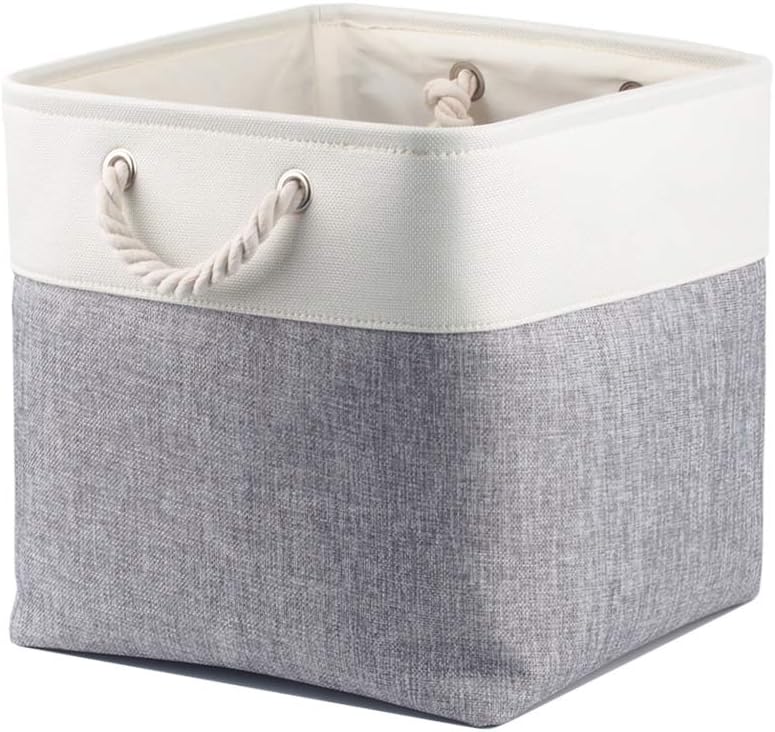 Mangata Stoff Aufbewahrungsbox 25x25x25 cm Faltbar Grau Weiss 4er Pack Grau, Weiss 25cm/ 4Pcs, Grau,