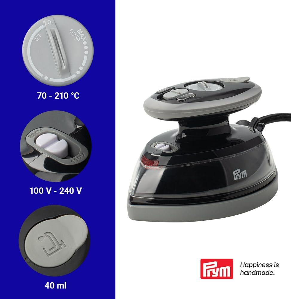 Prym Mini Dampfbügeleisen schwarz mit Silikonablage & Aufbewahrungs-Case im Set | 400W, einstellbare