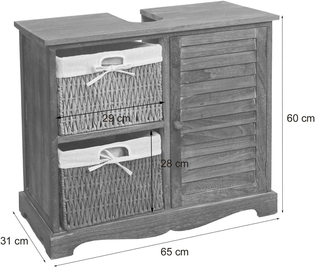 Mendler Waschbeckenunterschrank HWC-H20, Badezimmer Waschtisch, Massiv-Holz Korb-Schublade 60x65x31c
