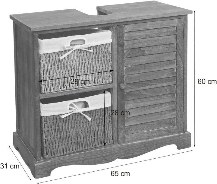 Mendler Waschbeckenunterschrank HWC-H20, Badezimmer Waschtisch, Massiv-Holz Korb-Schublade 60x65x31c