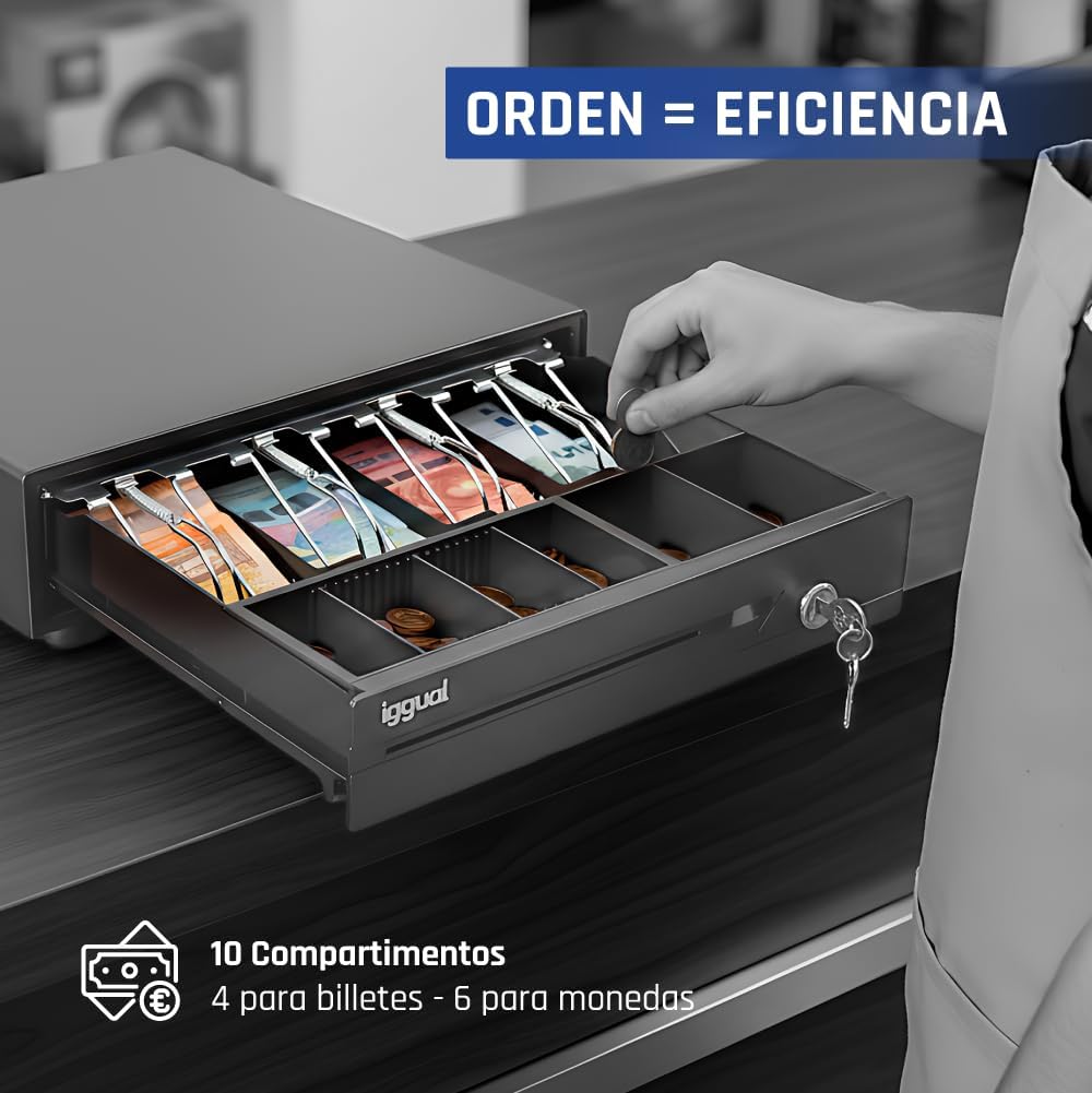 iggual - Geldkassette Abschliessbar IRON - 10 | Kassenschublade mit automatischer oder manueller Öff