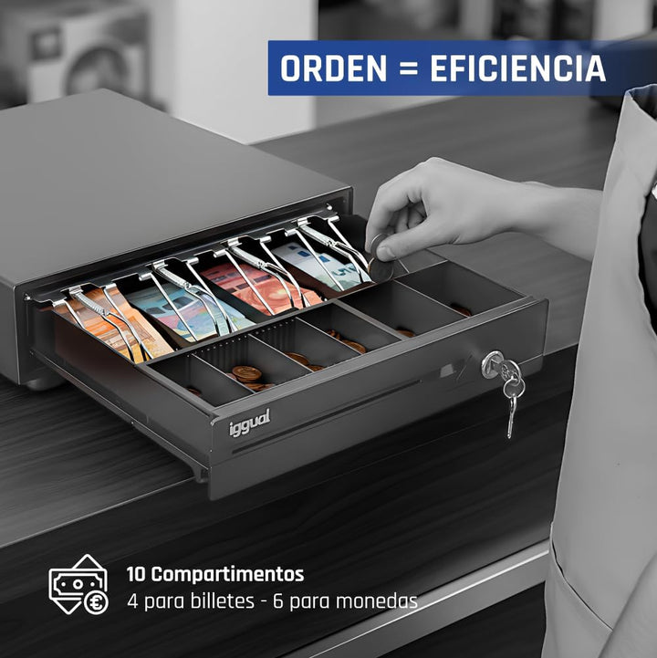 iggual - Geldkassette Abschliessbar IRON - 10 | Kassenschublade mit automatischer oder manueller Öff