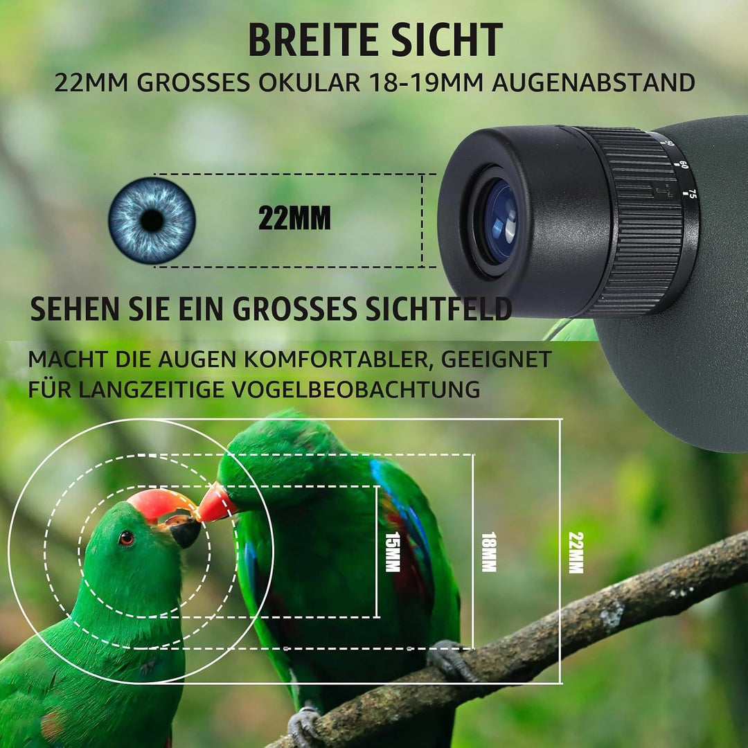 25-75X Spektive mit Stativ, Zoom Wasserdichtes BAK4 Prisma-Monokular-Teleskop für Vogelbeobachtung,