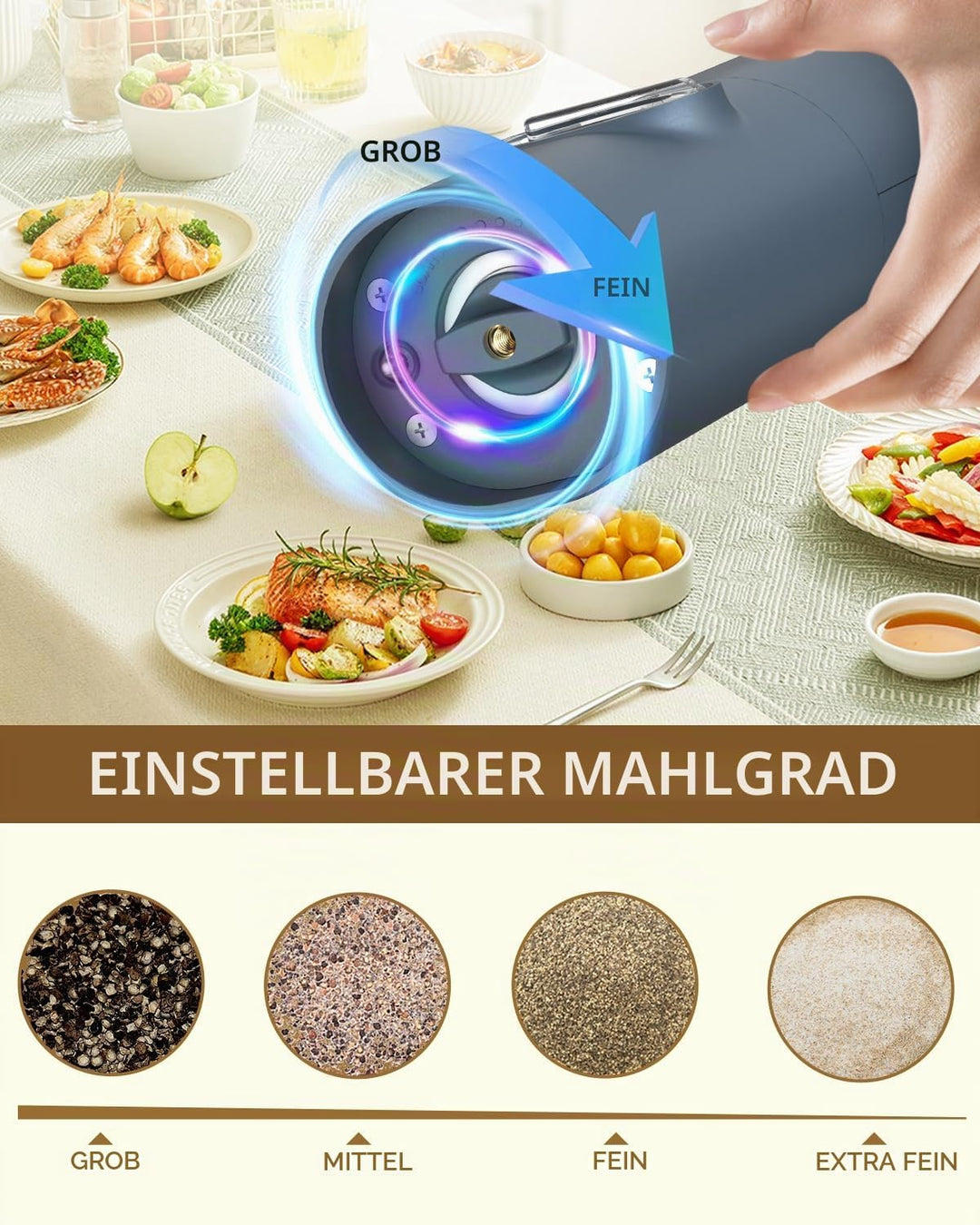 CIRCLE JOY Salz und Pfeffermühlen Elektrische 2er Set Batteriebetriebenen Gewürzmühle mit Basis, Wei