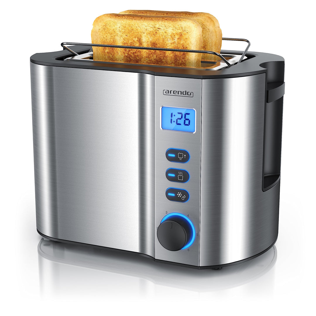 Arendo - Toaster 2 Scheiben Edelstahl mit Restzeitanzeige - 800 Watt - Doppelwandgehäuse - Integrier