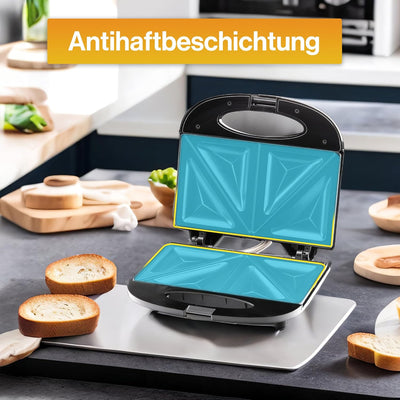 Iskra Sandwichmaker mit Antihaftbeschichtung, Sandwichtoaster klein mit Überhitzungsschutz 800W